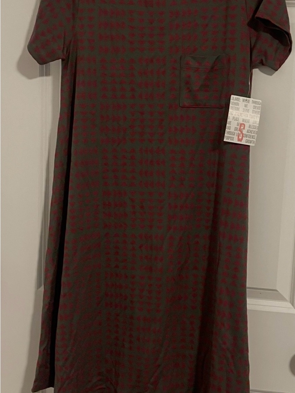 LuLaRoe Carly High Low Dress in Gray Green with Burgundy Pattern - Picture 1 of 1